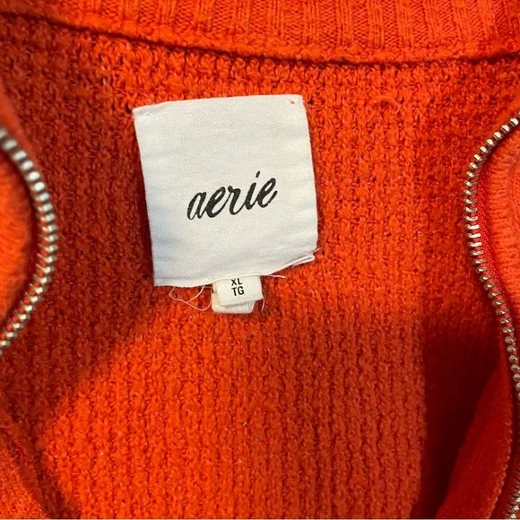 Aerie CozyUp Waffle Quarter Zip Sweater Bold Starburst Red/Orange Women’s XL - Picture 3 of 8